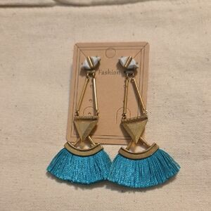 Stella and Dot Gold and Teal Tassel Earrings